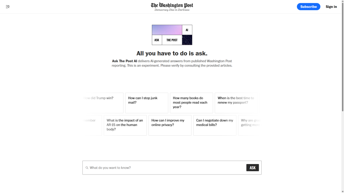 The Washington Post has a AI newsboy who can answer all of your questions